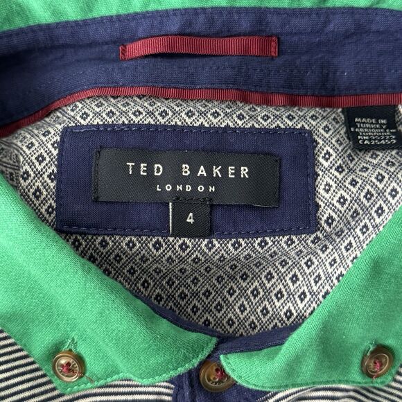 Ted Baker Shirt Mens Large Blue White Stripe Golf Polo Classic Preppy Sportswear - Picture 5 of 9